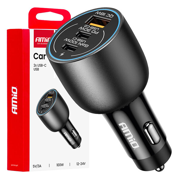 AMiO 04371 Billaddare 2x USB-C + USB-A 100W