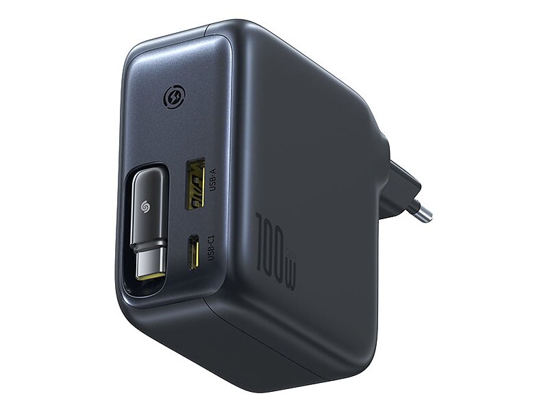 Baseus Enercore Cj11 Väggladdare med USB-A- och USB-C-portar och infällbar USB-C-kabel 100W