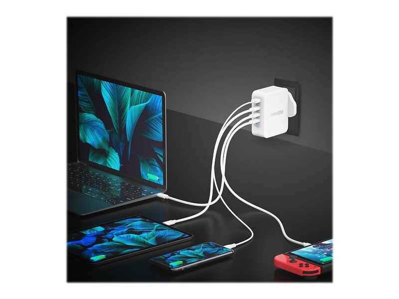 J5Create JUP43130F-FN Väggladdare PD 3.0 QC 4.0 4 Utgångsportar (USB Typ A, 3 x USB-C) 130W