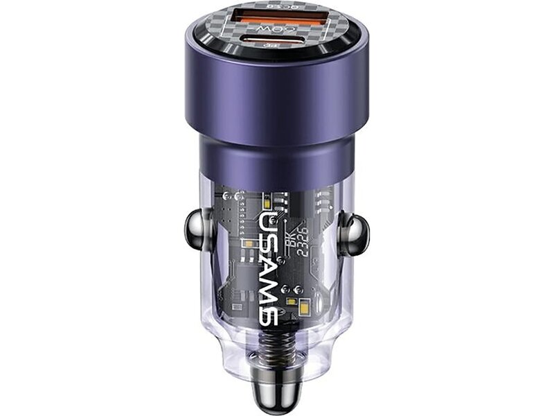 Usams C39 CC208CC02 USB + USB-C Snabbladdning Billaddare 60W