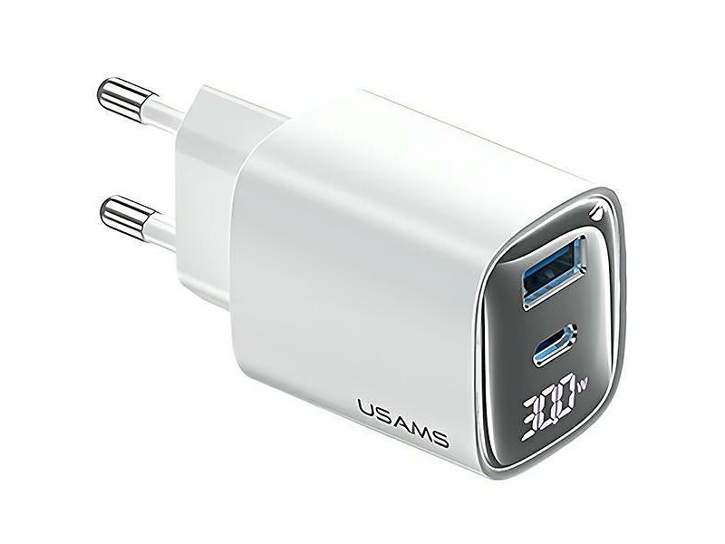 Usams Cc229 GaN Väggladdare med USB-C och USB-A Portar 30W