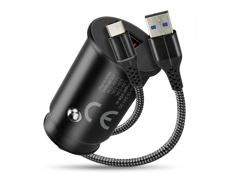 Everactive CC-15QC QC3.0 med USB-A och USB-C-kabel Billaddare 18W