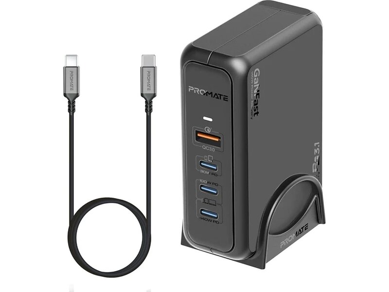 Promate Ganport-140W GaNFast Laddningsstation med USB-C PD 3.1 och QC3.0 140W