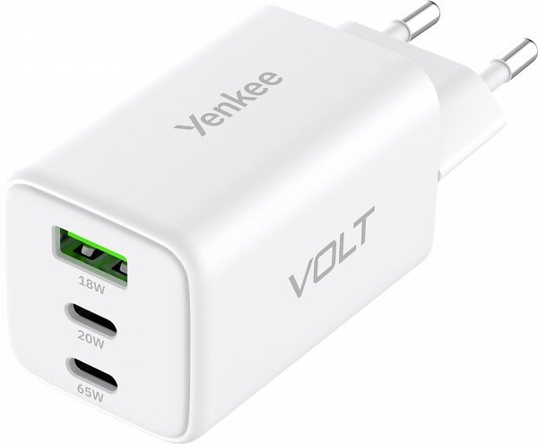Yenkee VOLT YAC G65 Väggladdare med 3 USB-portar Power Delivery 3.0 QC4.0 YAC G65 VOLT 65W