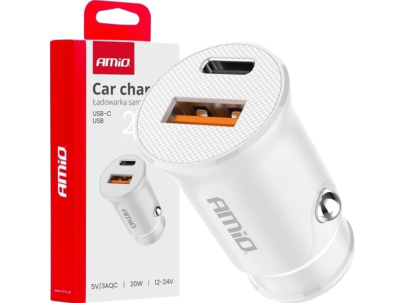 AMiO -03877 Billaddare USB-A + USB-C 20W