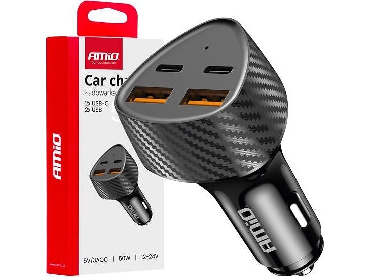AMiO 04284 Billaddare 2x USB-A + 2x USB-C 50W