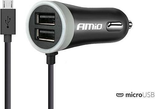 AMiO Pch Pro-01 02056 Billaddare med MicroUSB och 2xUSB 2.4A 12W