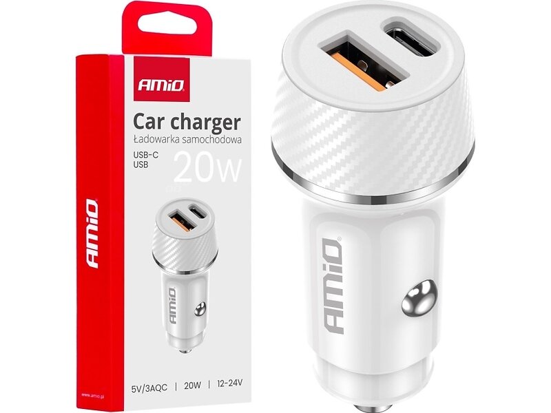 AMiO Billaddare USB-A + USB-C 20W
