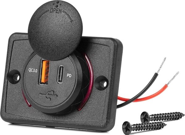 AMiO Bilstickkontakt Dubbel USB-C QC3.0 PD Vattentät 12V 24V