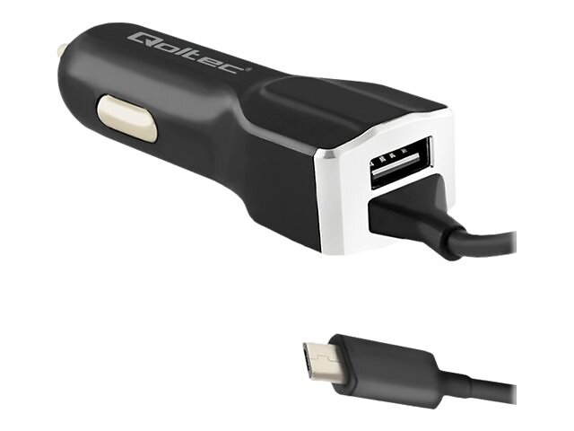 Qoltec Billaddare med 2 utgångar (USB, Micro-USB Typ B) 17W