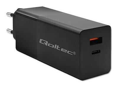 Qoltec Power Pro GaN Väggladdare med 2 Portar (USB-C, USB) 100W
