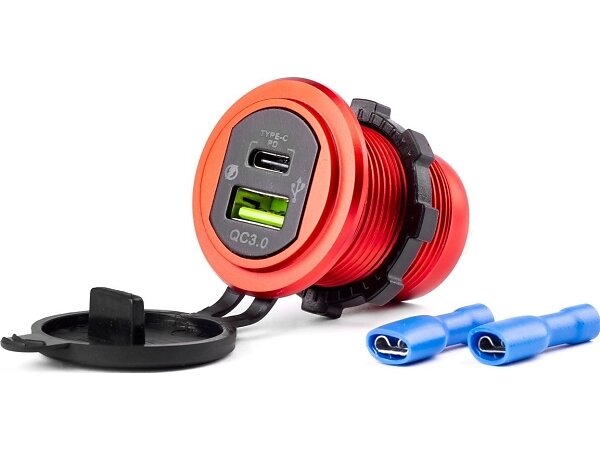 AMiO Mod-09 Vattentät Laddare med USB + USB-C 12V 24V Uttag