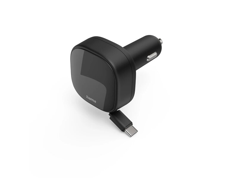 Hama 201958 GaN PD/QC med Infällbar Kabel 2x USB-C Bilstickkontakt 30W