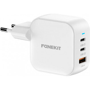 FoneKit GaN PD Väggladdare USB-C + USB-C + USB-A 70W