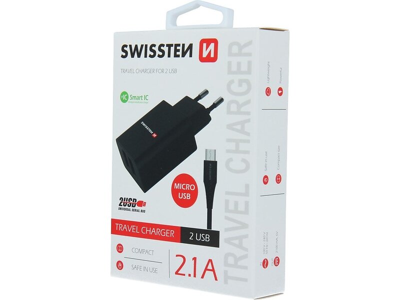 Swissten 2X USB-A Väggladdare 10W