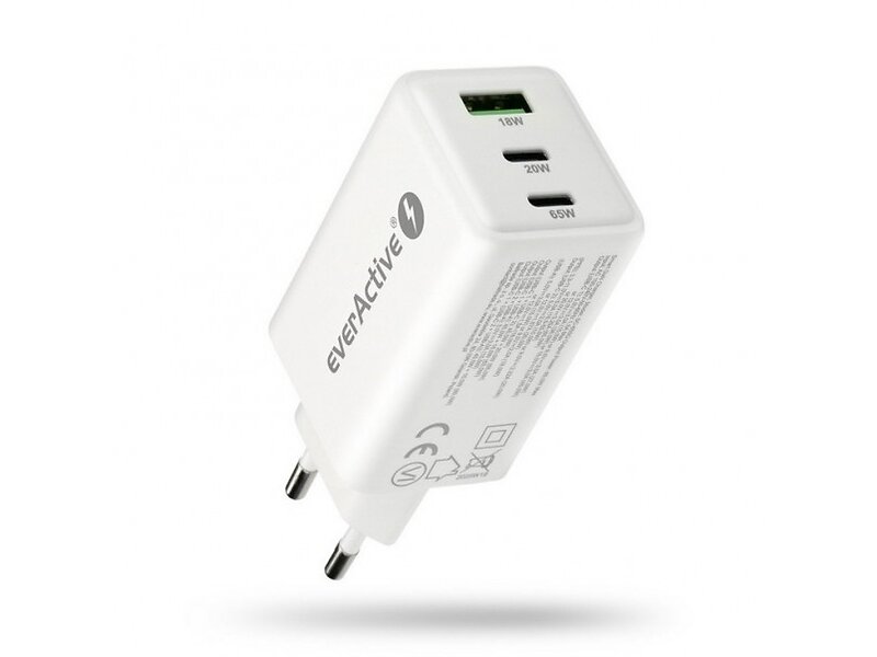 Everactive SC-655Q GaN Väggladdare 1 USB 2 USB-C Quick Charge 4+ 65W