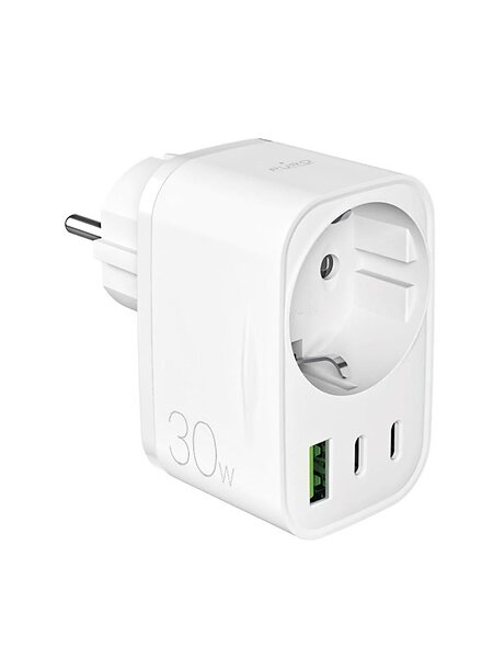 Puro 30W Power Delivery Laddare med Schuko-kontakt och uttag 2x USB-C + 1x USB-A