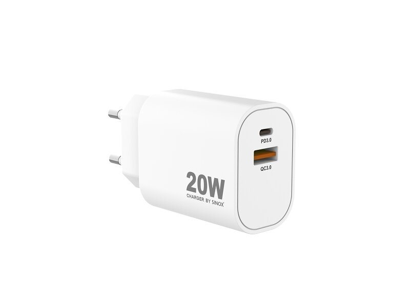 Sinox Dubbel USB-C + USB-A Väggladdare 20W