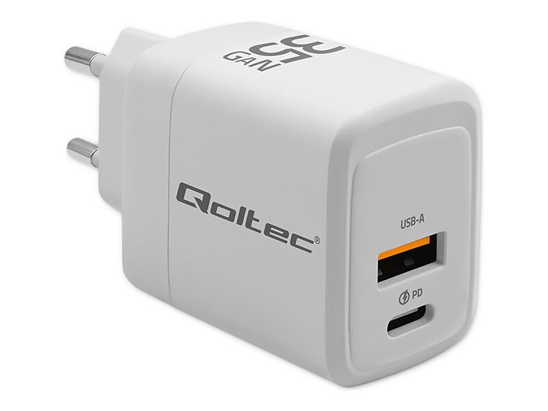 Qoltec Strömadapter GaN PD QC 3.0 2 Utgångsportar USB USB-C (PD) 35W