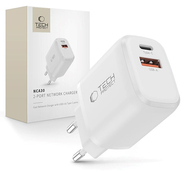 Tech-Protect NCA30 PD QC3.0 USB-A / USB-C Väggladdare 30W