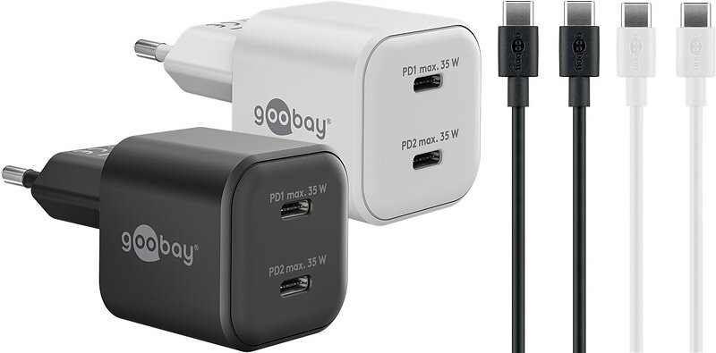 Goobay 4040849796456 Twin Power Set 2X USB-C Laddare, 2X USB-C Kablar 35W