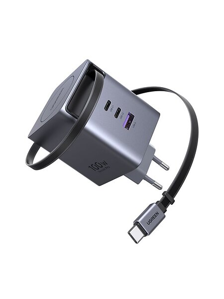 Ugreen GaN Fast Charger med infällbar kabel 100W