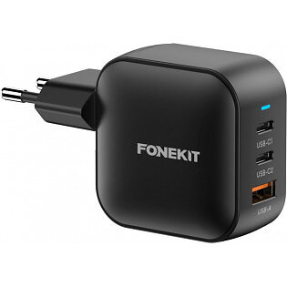 FoneKit GaN PD USB-C + USB-C + USB-A Väggladdare 70W