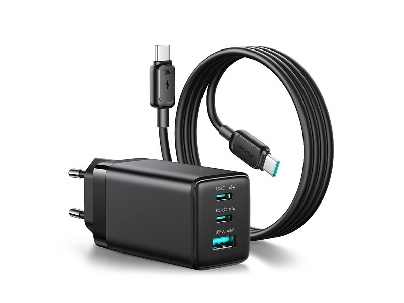 Joyroom Jr-Tg10 6956116790172 GaN 2X USB-C + USB-A med 100W USB-C till USB-C-kabel 1.2 M 65W