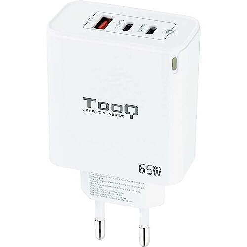 Tooq TQWC-GANQC2PD65WT 1x USB-A port + 2x USB-C ports Väggladdare 65W