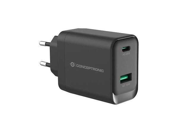 Conceptronic ALTHEA20B45 2 Port GaN USB-C/-A Laddare PD3.0/PPS 45W