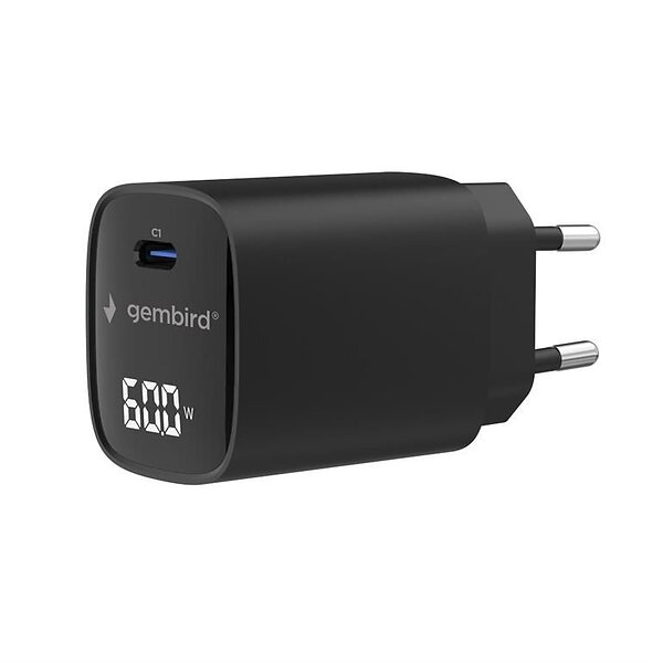 Gembird TA-UC-1C-PD60LCD-01-BK USB Type-C Snabbare Laddare med LCD 60W