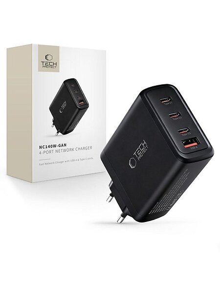 Tech-Protect NC140W-GAN 4-Ports GaN AC Laddare 140W