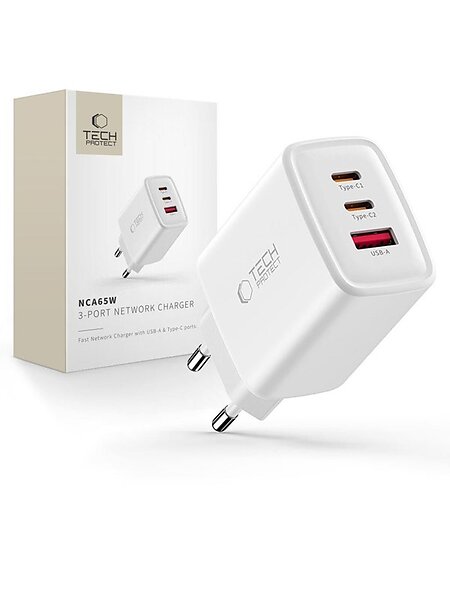 Tech-Protect NCA65W-GAN 3-Ports GaN AC Laddare 65W
