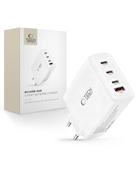 Tech-Protect NC140W-GAN 5906302335947 GaN 4-Port AC Laddare 140W