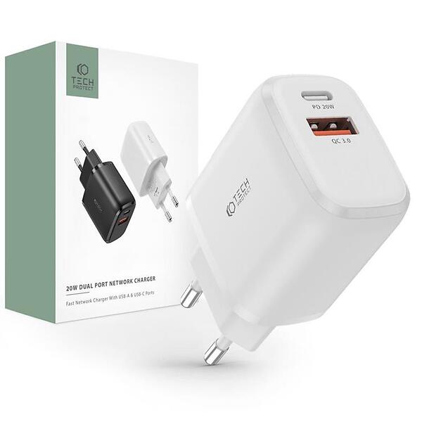 Tech-Protect 2-Port Nätverksladdare PD20W/QC3.0 20W