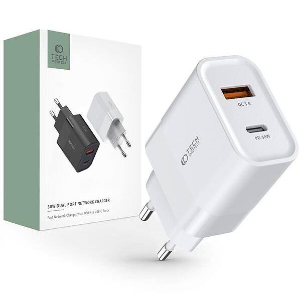 Tech-Protect C30W 2-Port Nätverksladdare PD30W/QC3.0 30W