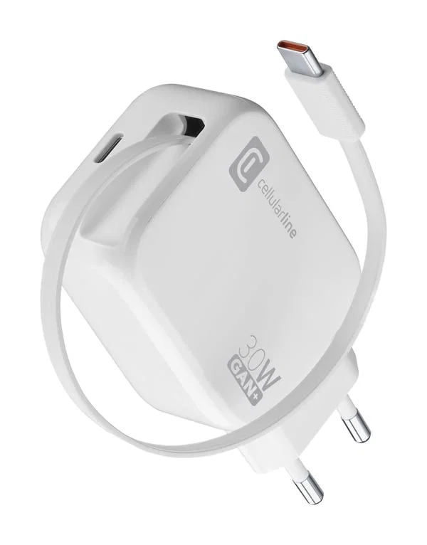 Cellular ACHROLLUSBCGAN30WW Retraherbar Dubbel USB-C Väggladdare 30W