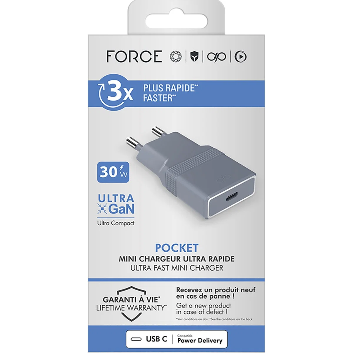 Force UltraGaN Pocket FPCS30WCPDSLIMRG USB-C Väggladdare 30W