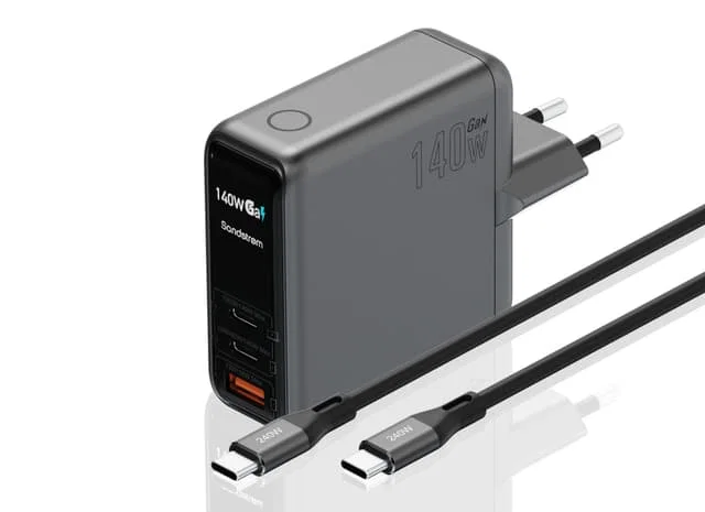 Sandstrøm S140GANC27 GaN Display laddare med kabel 140W
