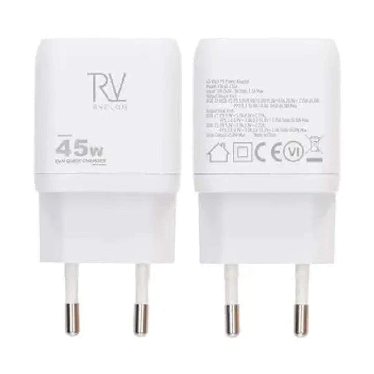 Rvelon USB C GaN Dubbel Port Väggladdare 45W