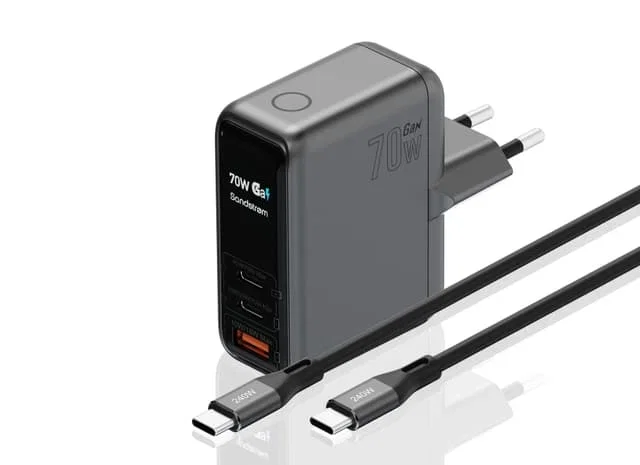 Sandstrøm S70GANC27 GaN Display Charger with Cable 70W