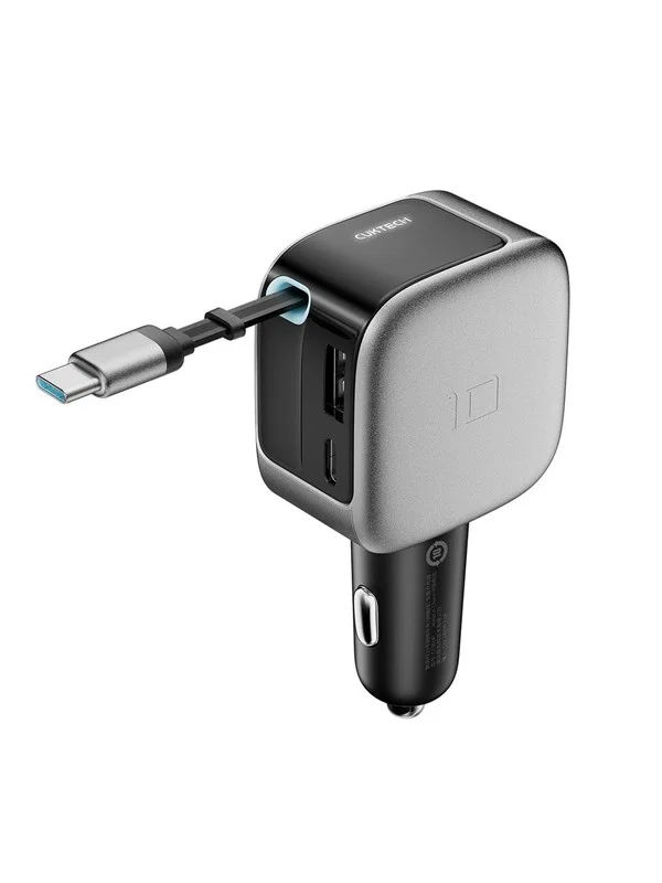 Cuktech CC903P Bilagaurladdare med Display och 70cm Retraherbar USB-C-kabel 100W