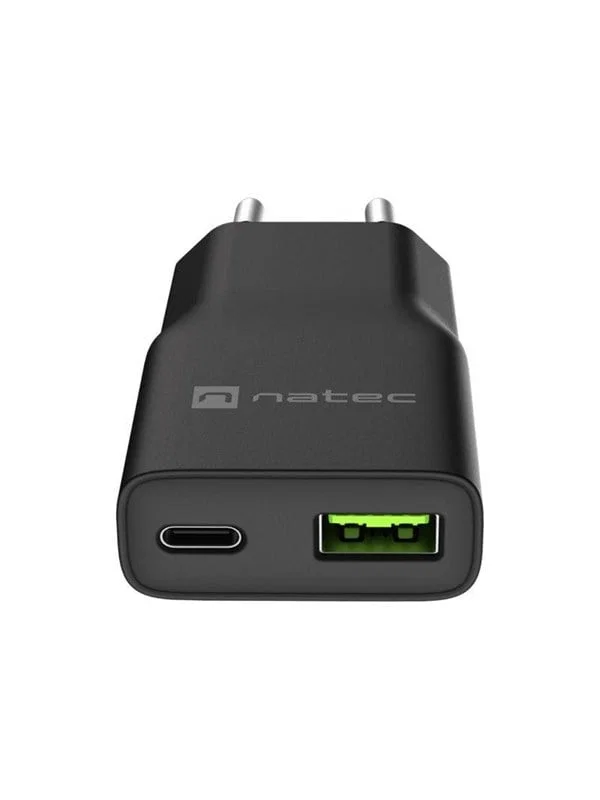Natec Ribera GaN slim 1× USB-A + 1× USB-C Väggladdare 20W
