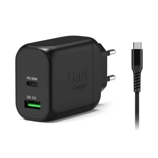 PORT Designs 902065EPEU GaN Väggladdare Dubbel USB-C PD med USB-C-kabel 65W