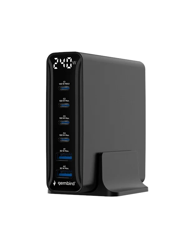 Gembird TA-UC-2A4C-PD240-01-BK 6-port GaN USB snabbladdare 240W