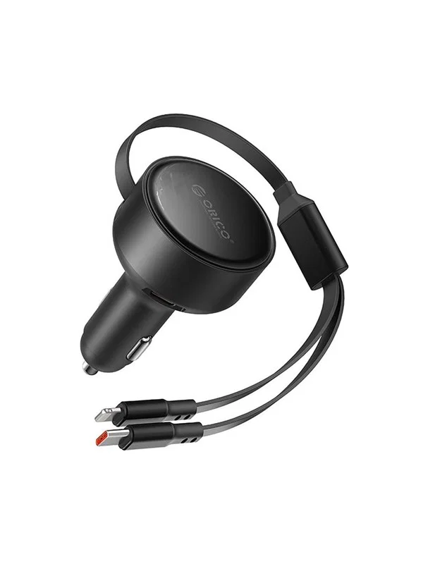 Orico Dual Stretch DS-60-2C1L-BK-EP-HU Dubbel USB-C + Lightning Kablar Bil Laddare 60W