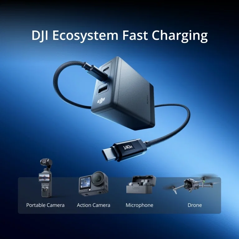 DJI Power GaN Charger (EU) Dubbel USB-C PD 3.1 med digital displaykabel