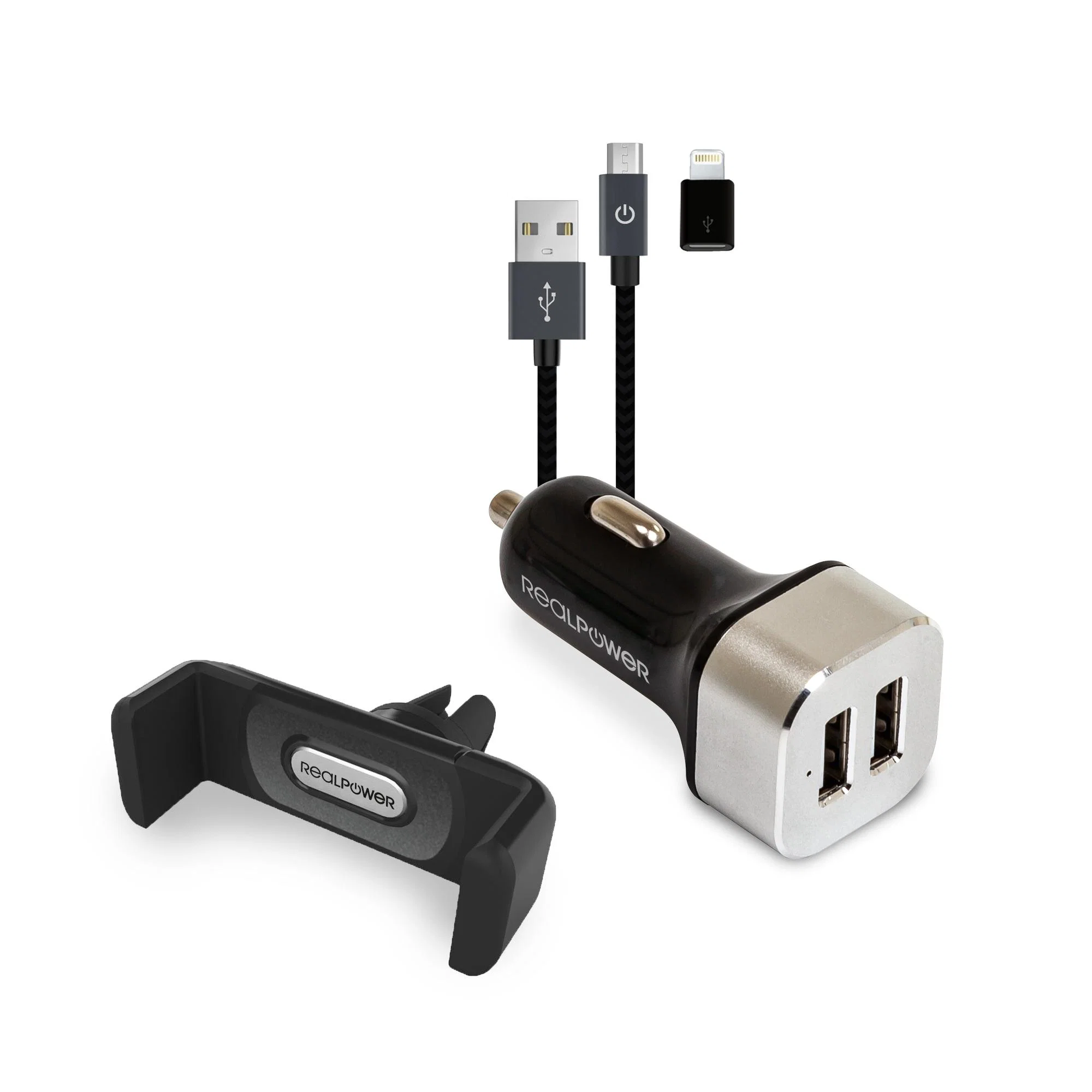 RealPower 168182 Bil Laddare Smartphone Cigaretändare Auto