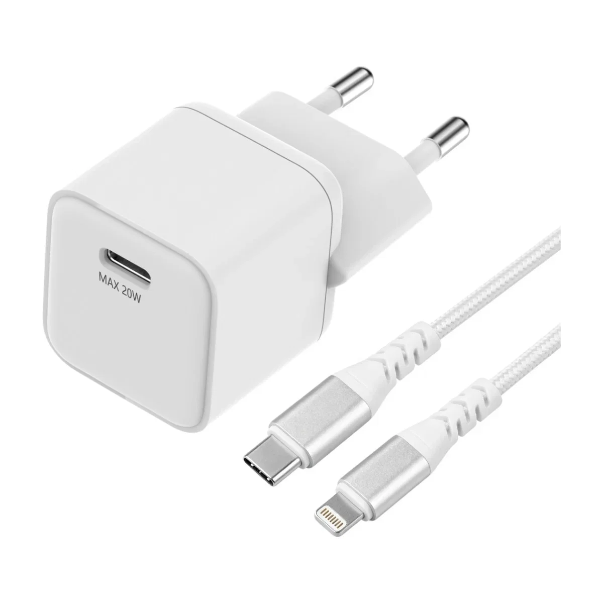 Dacota Platinum DPGK20WCL2MWH GaN Laddningsset med 2 m Lightning-kabel 20W