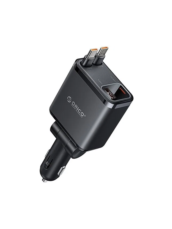 Orico Twin Reach TR-45-1A3C-BK-EP-HU Dubbel USB-A + USB-C Bil Laddare med Två Uttagbara USB-C Kablar 45W